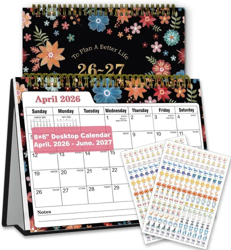 Calendario de escritorio pequeño 2026-2027, calendario de escritorio 2026 de pie, de abril de 2026 a junio de 2027, 8 x 6 pulgadas, calendario