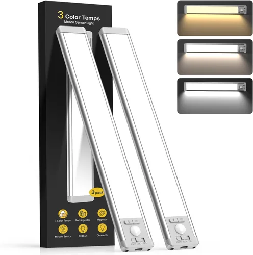 Iluminación para debajo del gabinete de 10 pulgadas con 3 temperaturas de color, paquete de 2 luces recargables con sensor de movimiento para