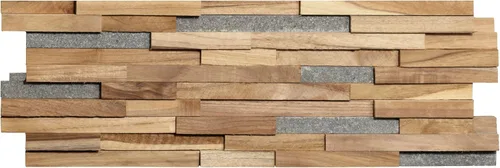 Miniatura 11 de Bare Decor EZ-Wall - Azulejo de mosaico 3D en madera maciza de teca, juego de 10 azulejos de acabado natural