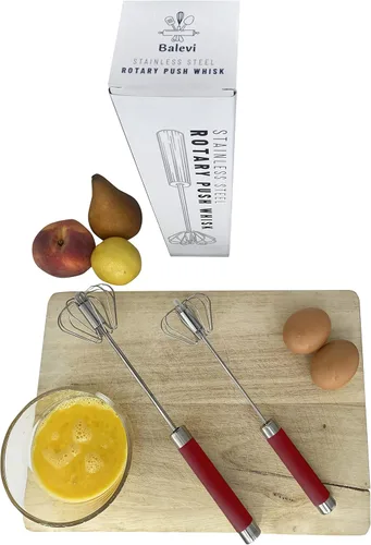 Miniatura 2 de Batidor de acero inoxidable, batidor manual fácil de usar y batidor de émbolo, para hacer espuma, espuma y crema batida, batidor de huevos Rojo