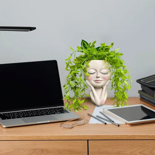 Miniatura 7 de Macetas Cara de Plantas en Forma de Cabeza - Lindas Macetas para Suculentas, Macetas para Plantas de Interior con Sistema de Drenaje, Regalos