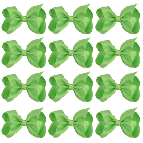 Lazos para el cabello de 4 pulgadas para niñas y bebés, 12 unidades, color sólido (verde manzana)