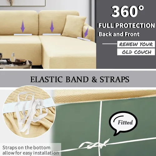 Miniatura 3 de XINEAGE Fundas para Sofá Seccional de Alta Elasticidad, 2 Piezas, Forma de L, Funda de Sofá con 2 Fundas de Almohada, Fundas Deslizantes para Sofá