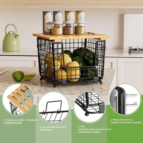 Miniatura 5 de Cesta de almacenamiento de alambre para despensa de cocina: GGIU Organizadores apilables para encimera de cocina - Cesta organizadora de alambre