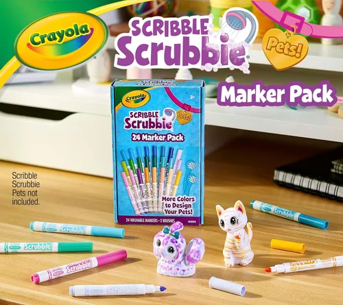 Miniatura 6 de Crayola Scribble Scrubbie Pets - Juego de recambio y expansión de marcadores - 24 marcadores lavables para niños, regalos para niñas y niños