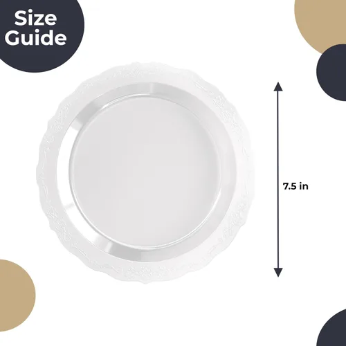 Miniatura 6 de Exquisite Platos de plástico victorianos, juego de 60 piezas desechables para 60 invitados, platos de postre transparentes resistentes de 60 x 7.5