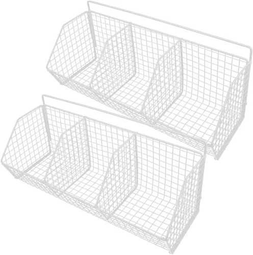 2 cestas de almacenamiento de cocina de montaje en pared, organizador colgante de acero al carbono con estructura de malla para frescura y ahorro de