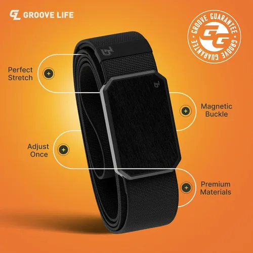 Miniatura 2 de Groove Life - Cinturón de nailon elástico para hombre con hebilla magnética de aluminio