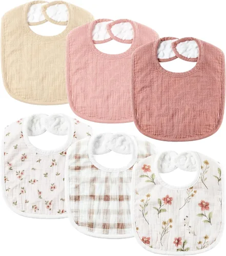 Miniatura 13 de POIKSHARK Paquete de 6 baberos de muselina unisex para niños y niñas, baberos de algodón, baberos de babeo y dentición para bebés Neutro