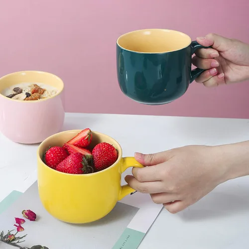 Miniatura 4 de TeenFighter Taza grande de porcelana de avena - 23 onzas (680mL) Taza de café ancha, taza para el desayuno y tazón de sopa, apta para microondas