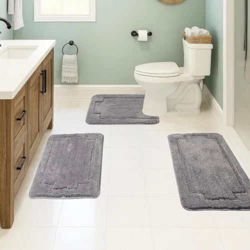 Miniatura 9 de Juego de 3 alfombras de baño suaves y absorbentes, peludas, suaves, antideslizantes, para ducha, bañera y bañera, lavables a máquina