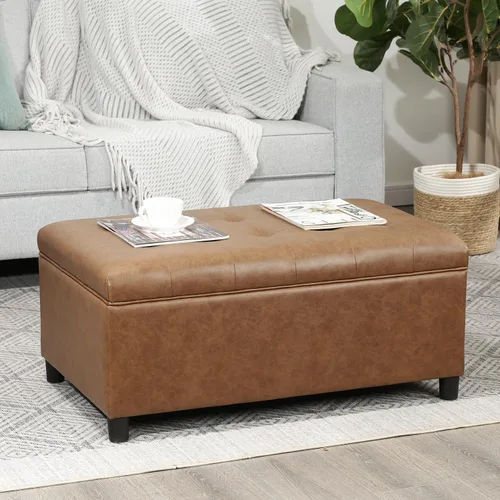 Miniatura 2 de Homebeez Banco de almacenamiento de piel sintética de 34.6 pulgadas, reposapiés otomano copetudo con tapa con bisagras fácil de abrir para sala
