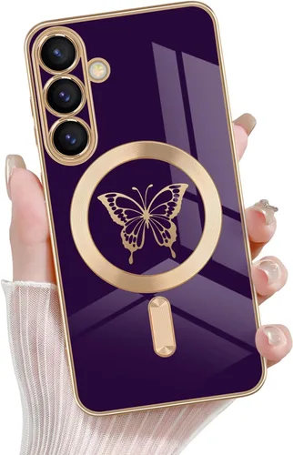 Miniatura 38 de Newseego Funda magnética para Samsung Galaxy S21 Plus 5G, bonita funda de lujo con borde chapado de mariposa para mujeres, niñas y hombres, TPU