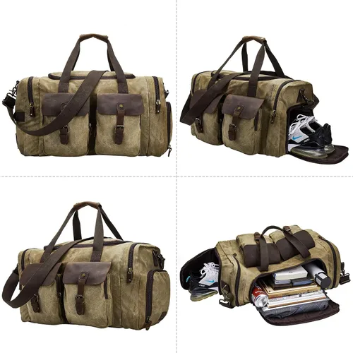 Miniatura 8 de Bolsa de lona encerada vintage para hombre, Caqui