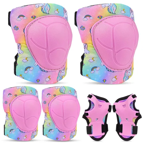 FIODAY Rodilleras para Niños Conjunto de Equipo Protector Ajustable Rodilleras y Coderas para Niños con Protector de Muñeca para Niñas Patines de