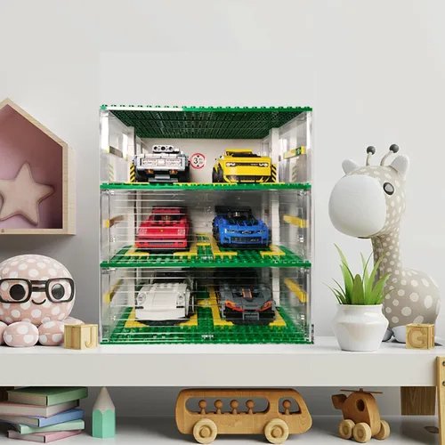Miniatura 2 de Celawork Bloques de construcción para garaje, escaparate de 3 capas, garaje de estacionamiento de automóviles, compatible con coches de campeón