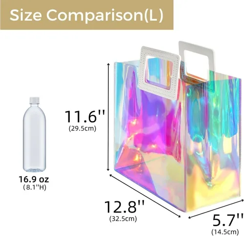 Miniatura 6 de VUOJUR Bolsa de regalo holográfica grande de 12.8 x 11.6 x 5.7 pulgadas, transparente, reutilizable, bolsa de regalo de cumpleaños para mujeres