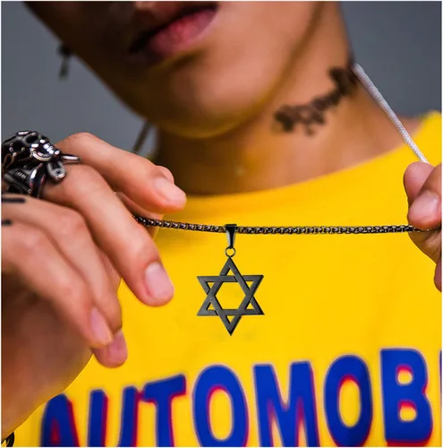 Miniatura 2 de U7 - Collar con Estrella de David para hombres y mujeres, dije hexagonal de acero inoxidable con cruz/piedra de rubí/collares clásicos judíos