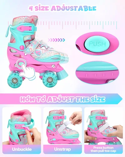 Miniatura 5 de Sportneer Patines para niños: 4 tamaños ajustables patines cuádruples con ruedas iluminadas para niñas de 5-8, 8-12 niños pequeños principiantes