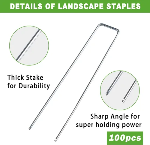 Miniatura 3 de SUNTURF Paquete de 100 estacas de jardín de acero galvanizado de calibre 11 de 6 pulgadas, grapas de sujeción para asegurar tela de malas hierbas