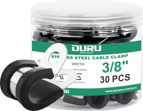 Miniatura 18 de OURU 15 piezas de abrazaderas de cable de acero inoxidable de 1-1/4 pulgadas, abrazaderas de cable con revestimiento de goma y cojín aisladas
