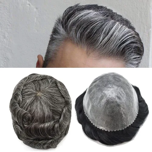 Miniatura 10 de Toupee para hombres de piel fina inyección de PU unidad de peluca para hombre, pieza de cabello humano natural real, sistema de repuesto