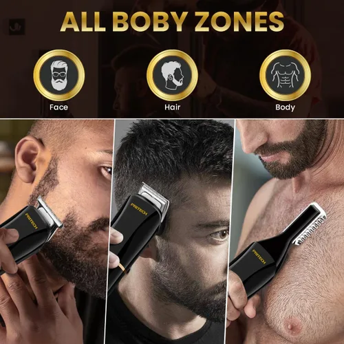 Miniatura 2 de PRITECH - Cortadora de barba para hombre, kit de aseo inalámbrico 6 en 1, resistente al agua, IPX6, afeitadora para hombre con maquinilla de Negro