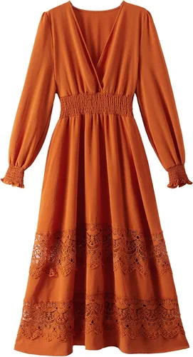 Miniatura 93 de Vestido largo de encaje para mujer de manga corta y cuello en V, vestido de fiesta estilo bohemio con cintura fruncida, vestido bohemio para mujer