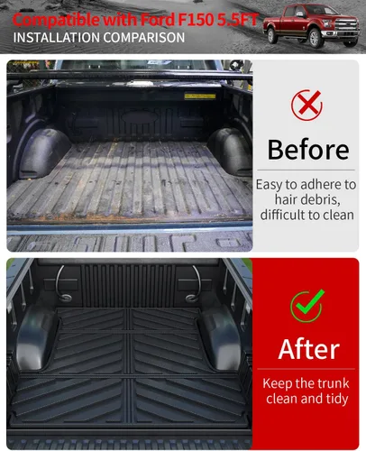 Miniatura 2 de Tapete de cama compatible con Ford F150 2015-2025 2026 alfombrilla de caja de camioneta de 5.5 pies de TPE para todo tipo de clima, forro de cama