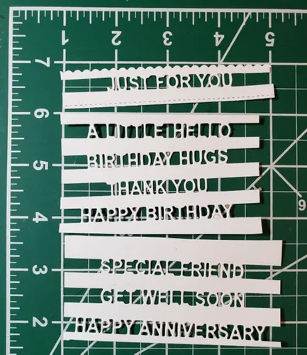 Miniatura 7 de Tiras de palabras, marco de metal, troqueladas, palabras huecas, feliz cumpleaños, marco de tira de fondo, troqueles de corte de boda, plantillas