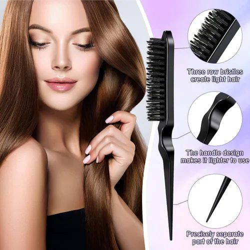Miniatura 3 de Juego de 8 piezas de peinado para mujeres, niñas y estilistas: cepillo de burlas, cepillo de borde, peine triple, peine de cola de rata con clips