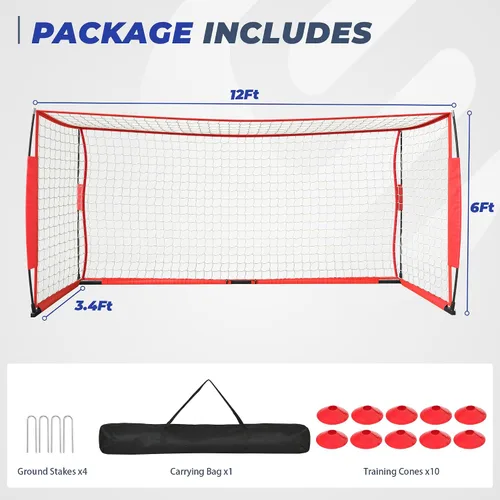 Miniatura 7 de Portería de fútbol, portería de fútbol de 12 x 6 pies para patio trasero, red de fútbol portátil para entrenamiento de práctica al aire libre