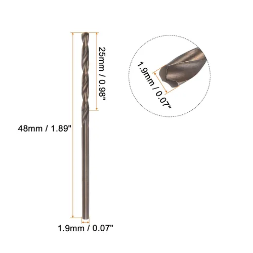 Miniatura 2 de HARFINGTON 12 brocas de cobalto, 0.069 pulgadas, M35 de alta velocidad, broca métrica de acero de alta velocidad, brocas de vástago recto para metal