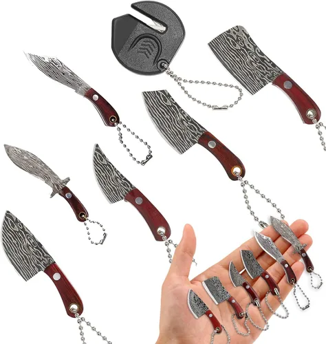 Miniatura 7 de HAOXU MIni - Juego de 4 cuchillos de bolsillo para hacha pequeña, hacha pequeña de Damasco para abridor de paquetes, cortador de caja y campamento