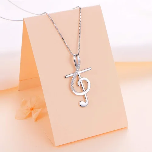Miniatura 3 de DAOCHONG Collar con colgante de plata esterlina S925 con nota musical, cadena de caja de 18 pulgadas