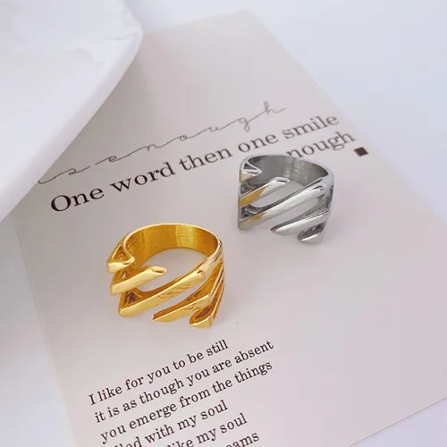Miniatura 6 de jaizu Anillo de sarga en capas, 2023 nuevo anillo de sarga para mujer, anillo minimalista geométrico asimétrico rectangular para mujer