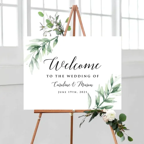 Miniatura 10 de Cartel de bienvenida de boda floral azul claro personalizado, cena de ensayo para parejas, ducha, aniversario, fiesta, póster de bienvenida, lienzo