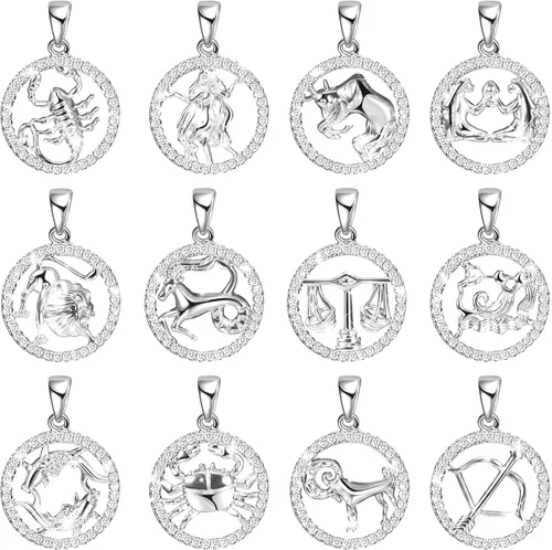 Miniatura 8 de Hicarer 12 dijes del zodiaco para hacer joyas, colgantes chapados en oro y plata con diamantes de imitación del signo del zodiaco, dijes de Dorado