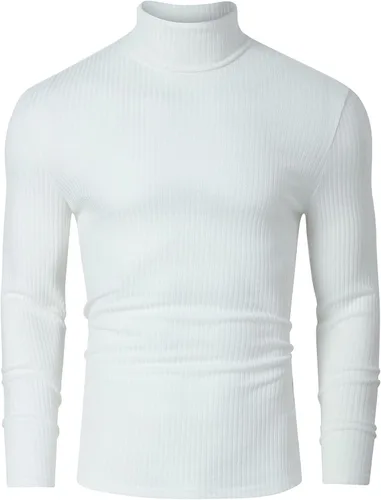 Miniatura 5 de TURETRENDY Camisetas elásticas para hombre, cuello alto, manga larga, de punto, casual, ajustadas, básicas