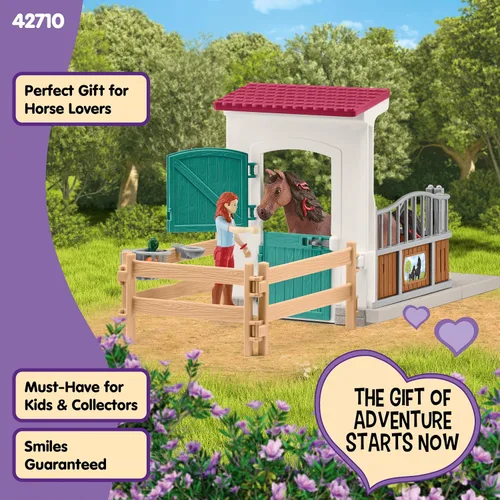 Miniatura 5 de Schleich Horse Club - Juego de juguetes de caballo de 25 piezas Hannah y Cayenne con caballeriza y accesorios - Etiqueta de nombre de establo