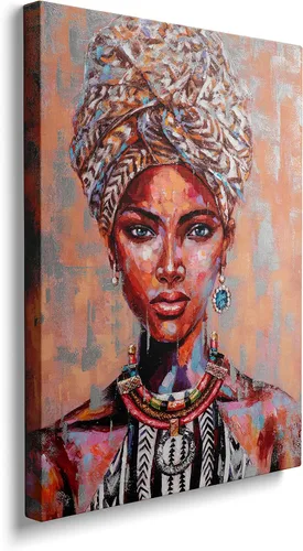 Lienzo afroamericano para pared, enmarcado, niña, mujer, reina dama, decoración para sala de estar, dormitorio, oficina en casa, obra de arte lista