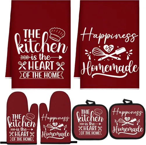 Miniatura 21 de Sratte Juego de 6 Piezas de Accesorios de Decoración de Cocina Estilo Granja Toallas Agarraderas Manoplas de Horno Juego de 2 Paños de Cocina 2 Negro