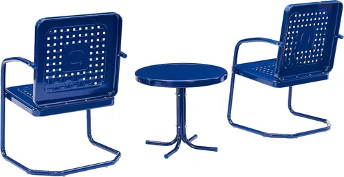 Miniatura 3 de Crosley Furniture Bates - Juego de 3 sillas y mesa auxiliar para exteriores de metal retro, juego de conversación para patio, color azul marino