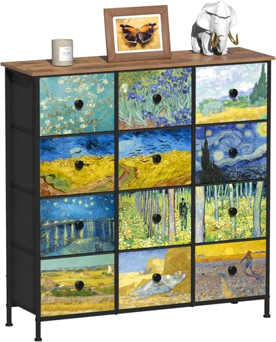 EXOTICA Cómoda para dormitorio con 12 cajones, cómoda alta y cómoda de cajones de tela, torre de almacenamiento para sala de estar, armario, pasillo