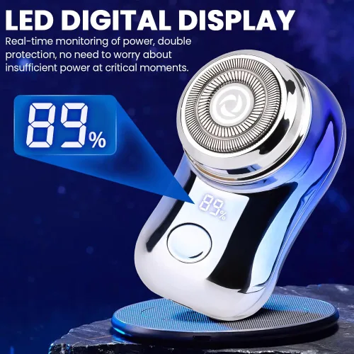 Miniatura 2 de Mini afeitadora eléctrica de viaje, afeitadora portátil de tamaño de bolsillo, afeitadora ligera con pantalla de alimentación de batería, rotativa