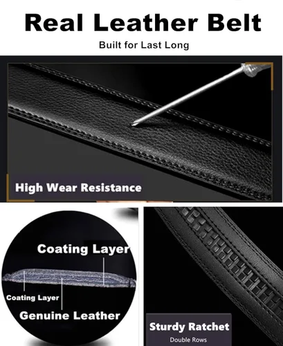 Miniatura 5 de Oyifan Cinturón negro para hombre, cinturones de cuero para hombre Slide Ratchet Belt con caja de regalo