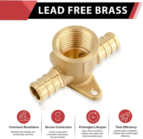 Miniatura 3 de EFIELD 1/2 "Pex x 1/2" Pex x 1/2" hembra NPT Drop-ear Tee, Latón Crimp Fitting, (PEX1807170)
