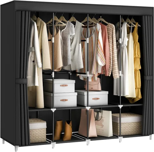 Miniatura 10 de MOGELAFOO Clóset portátil, armario de ropa de 51 pulgadas con 2 barras colgantes y 8 estantes, cubierta de tela no tejida, almacenamiento de Negro