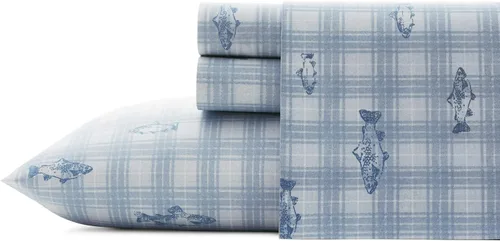 Miniatura 5 de Eddie Bauer - Sábanas tamaño King, juego de ropa de cama de percal de algodón, decoración del hogar crujiente y fresca (Methow Plaid Blue, King)