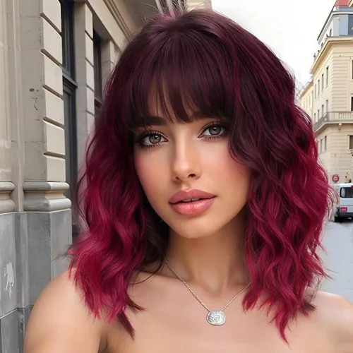 Miniatura 13 de AISI HAIR Peluca Bob Sintética Rizada y Ondulada Marrón Natural con Flequillo para Mujeres, 21-23 Pulgadas Marrón oscuro